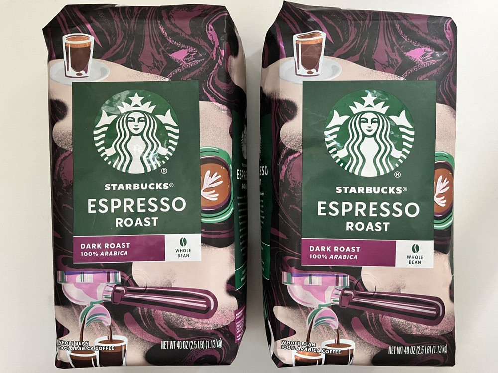 2 Packs Starbucks Espresso Dark Roast Whole Bean Coffee 40 oz Each Pack = 80 oz