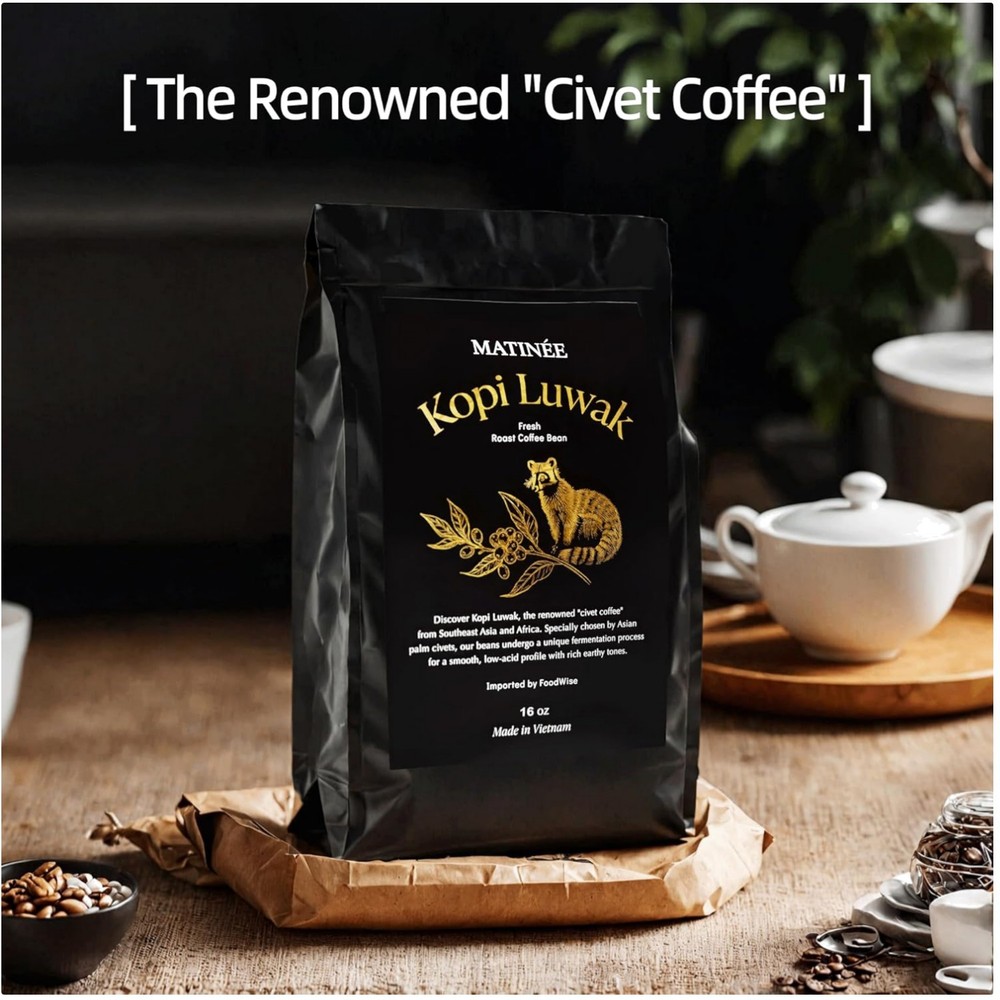Wild Kopi Luwak Coffee Beans, Medium Roast, 16oz