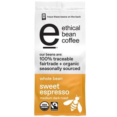 Fairtrade Organic Coffee, Whole Bean Espresso Coffee (12 Oz Bag), Sweet Espre…