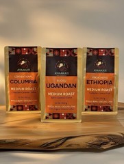 Uganda, Ethiopia & Columbia Organic Coffee, 3 Packages, 11Oz each, Medium Roast.