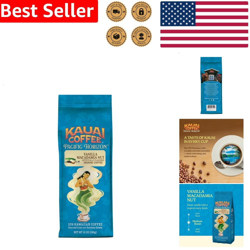 Kauai Hawaiian Vanilla Macadamia Nut Ground Coffee 10oz Bag – Rich Blend