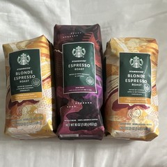 Starbucks Whole Bean Espresso Coffee 3-Pack 16 oz Espresso Roast + Blonde