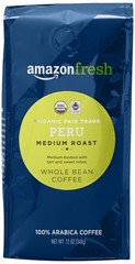 Fresh, Organic Fair Trade Peru Whole Bean Coffee, Medium Roast, 12 Oz