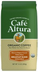 Cafe Altura, Breakfast Blend, Medium Roast, Organic, Whole Bean Coffee, 10 oz…