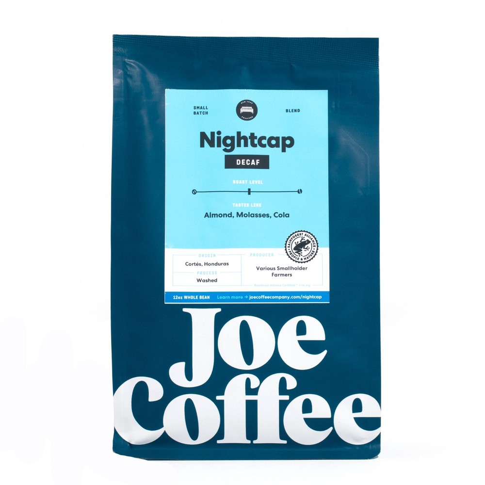 Joe Coffee Company – Nightcap Decaf Whole Bean Specialty Coffee, 12 oz Bag