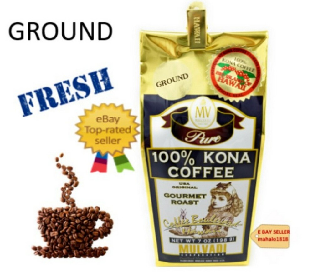 FRESH – Mulvadi 100% KONA COFFEE – GROUND – 7oz Medium Dark Roast Hawaii