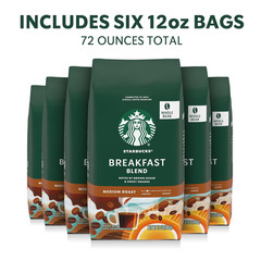 Starbucks Whole Coffee Beans, Medium Roast Hot or Iced Coffee, Breakfast Blend,