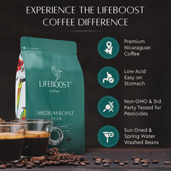 Organic Whole Bean Coffee Medium Roast Low Acid Non-GMO 12 oz