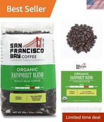 Coffee Whole Bean Organic Rainforest Blend Medium Dark Roast 2 lb Bag