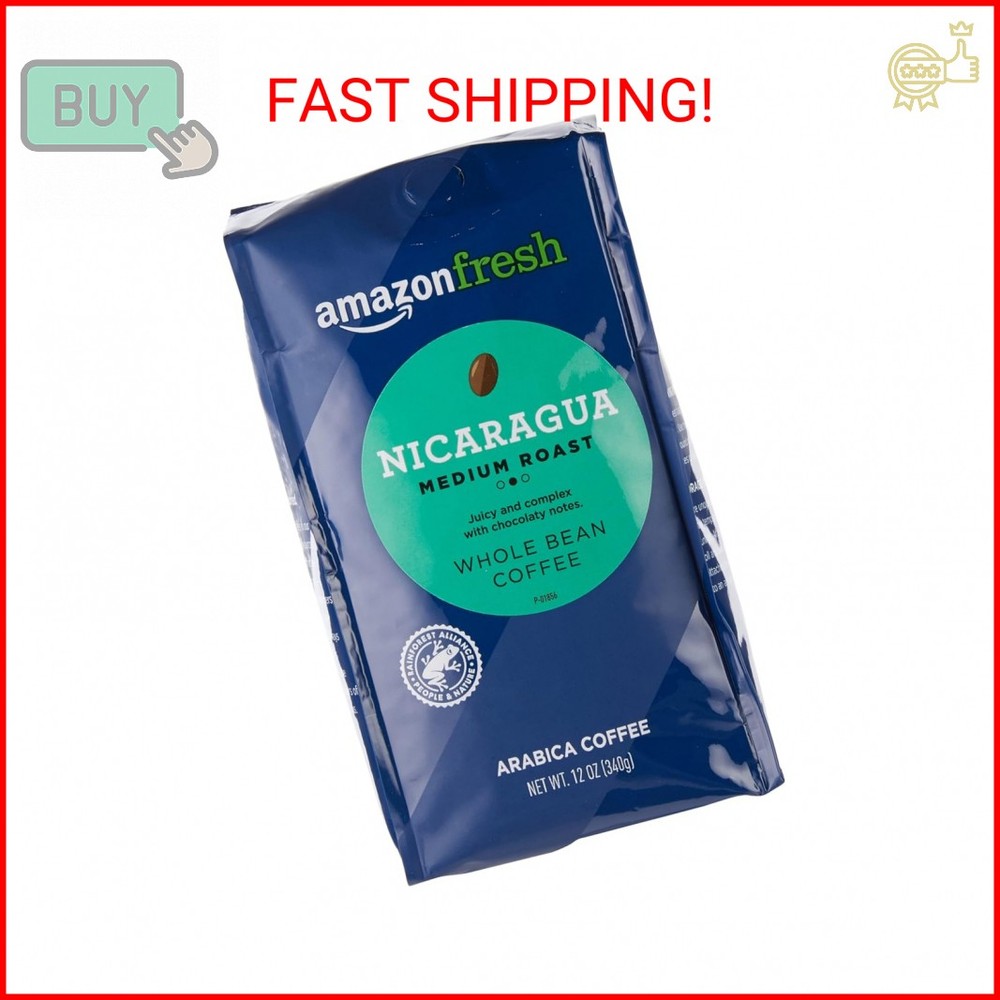 Amazon Fresh, Nicaragua Whole Bean Coffee, Medium Roast, 12 Oz