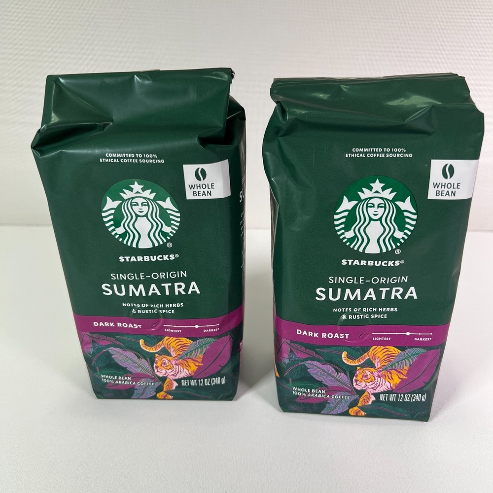Starbucks Single-Origin Sumatra Dark Roast Whole Bean Arabica Coffee Lot (2x)