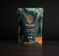 Heritage Kaffé, Robusta Whole Bean, Espresso Dark Roast, Organic, Kosher 12oz