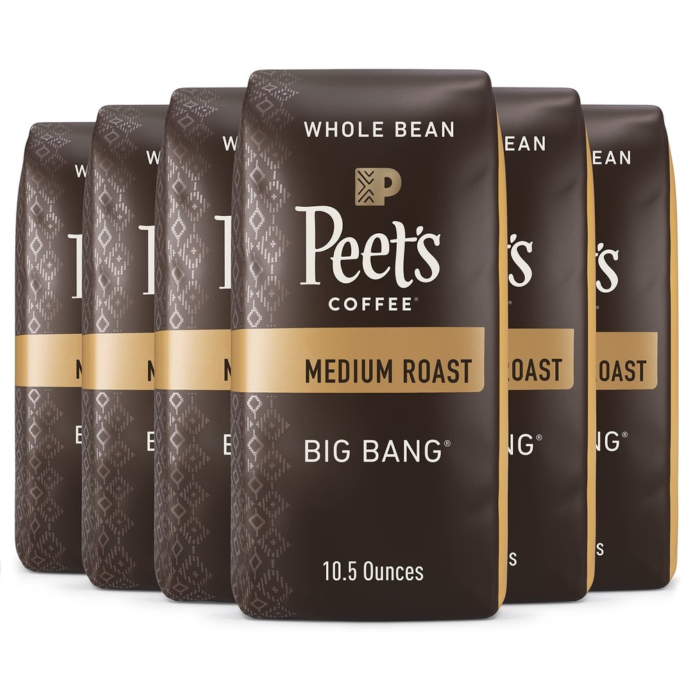 Peets Big Bang Medium Roast Coffee Pack of 6 Whole Bean 10.5 Ounce Bags