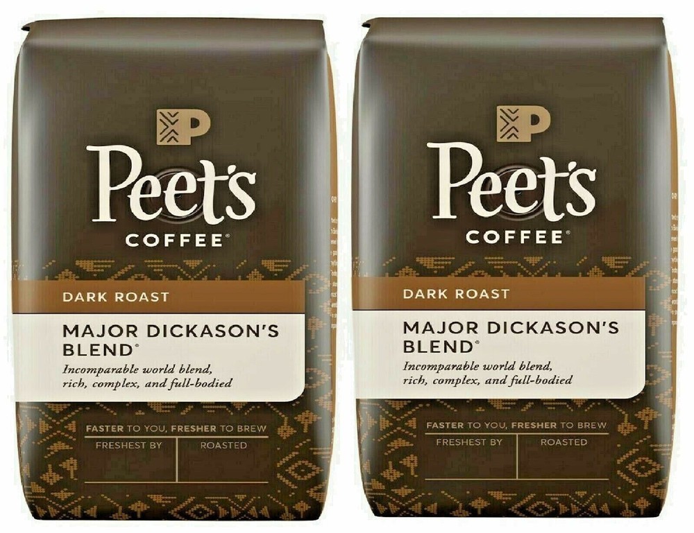 2 Packs Peet’s Coffee Major Dickason’s Blend Deep Roast, Whole Bean, 32 oz. each