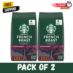 2 Starbucks French Roast, Whole Coffee Beans,Dark Roast Hot or Iced Coffee,12 oz