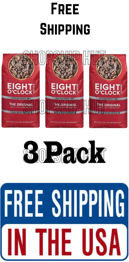 3 Pack – Eight O’Clock Medium Roast Whole Bean Coffee, The Original, 40 oz.