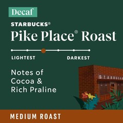 Starbucks Ground Coffee, Medium Roast 6 Pack (12 oz each), Decaf Pike Place