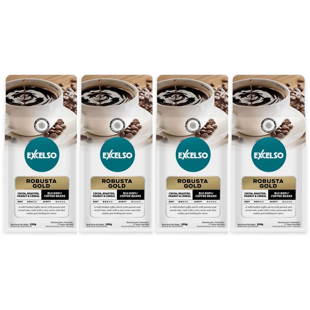 EXCELSO Indonesia Coffee Robusta Gold 200g Pack of 4 Whole Beans or Ground