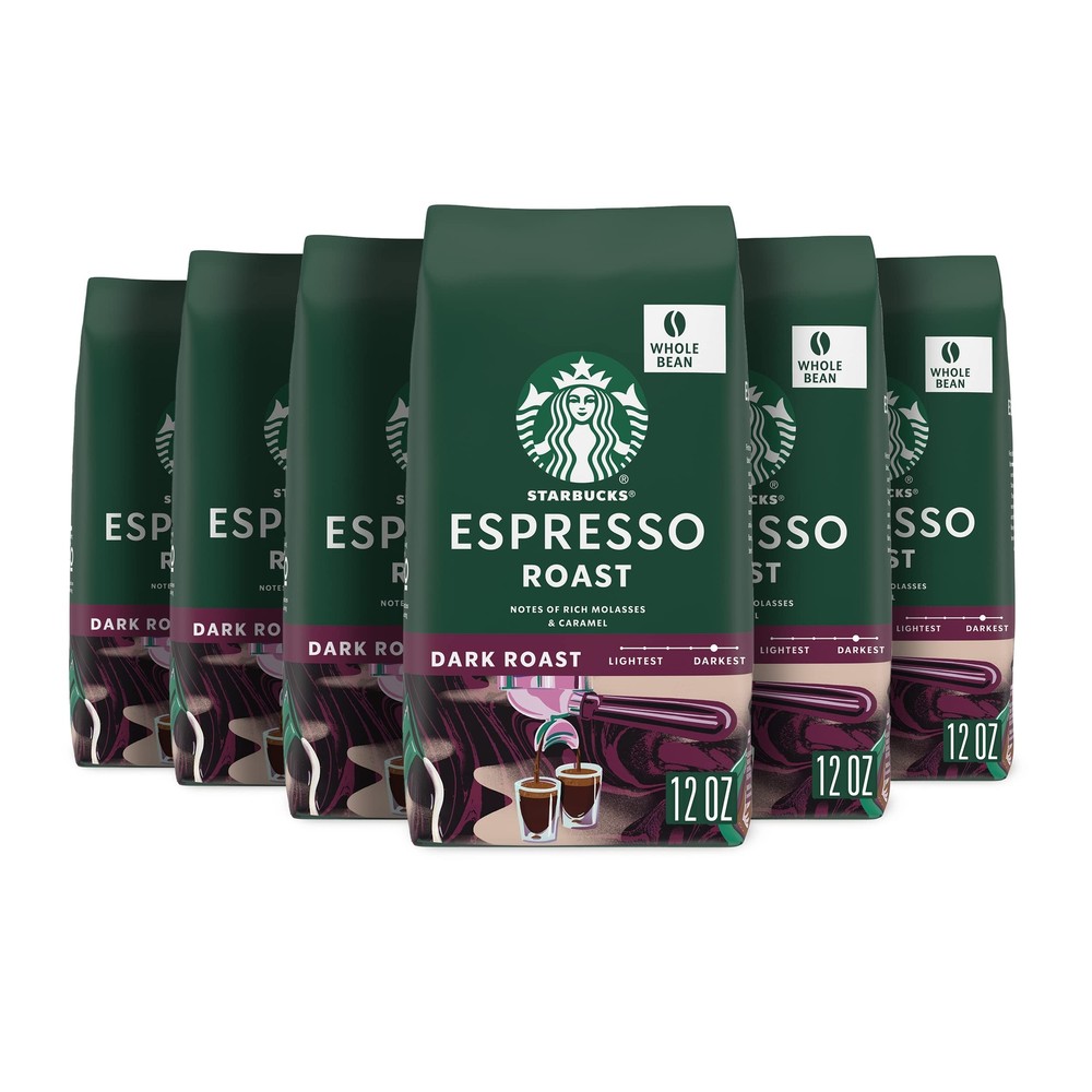 Starbucks Espresso Roast Whole Bean Coffee 12oz Pack of 6 Dark Roast Bags