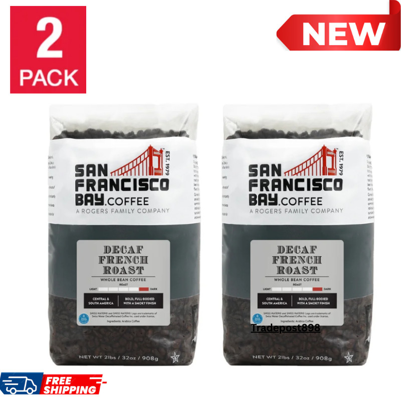 San Francisco Bay Decaf French Dark Roast Whole Bean Coffee 2 Lb, 2-Pack