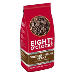2P Eight O’Clock Coffee Medium Roast Whole Bean 100% Colombian Peaks Coffee 30oz