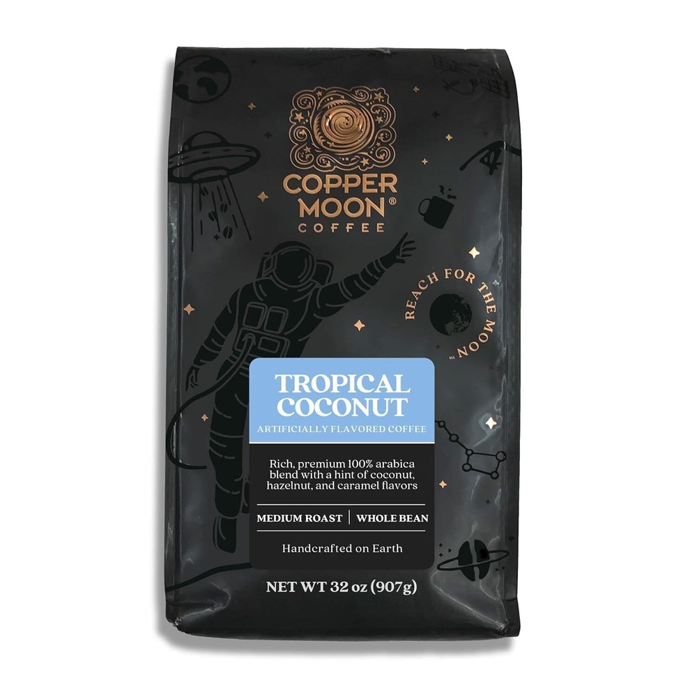 Copper Moon Tropical Coconut Flavored Whole Bean Coffee 32 Ounce Pack