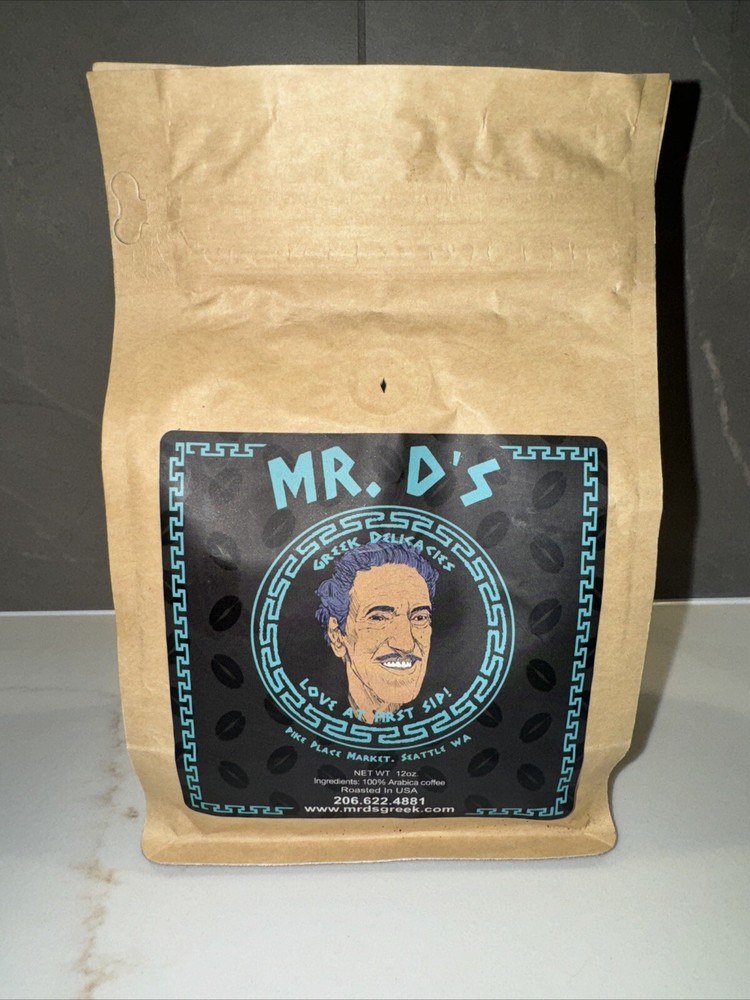 Mr. D’s Greek Coffee Pike Market Place Seattle WA 100% Arabica Ground 12 oz