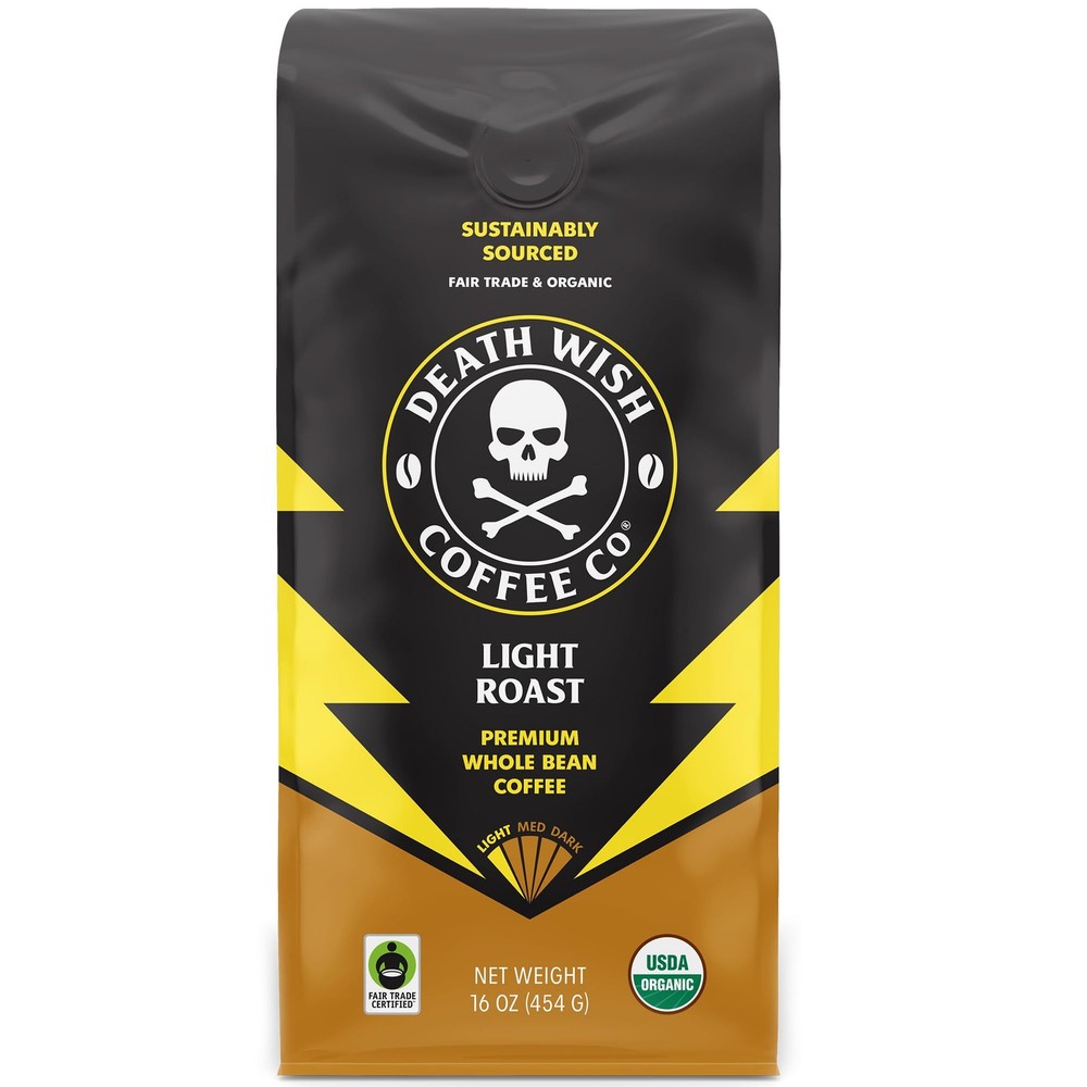 Death Wish Coffee, Light Roast Whole Bean 16 16 Ounce (Pack of 1)