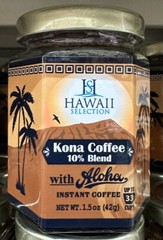 Hawaii SELECTION KONA COFFEE 10% Blend Instant Coffee 1.5oz JAR