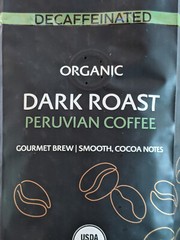 Solspring Organic Peruvian Dark Roast Coffee, 16 oz Decaf Whole Bean Qty 6