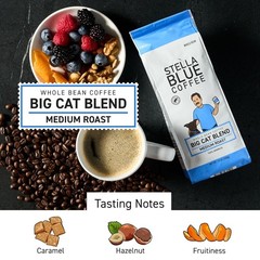 Whole Bean Coffee Big Cat Blend Medium Roast Caramel Hazelnut Fruity Notes 100%