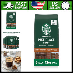Starbucks Pike Place Medium Roast Whole Coffee Beans 6 x 12 oz Bags