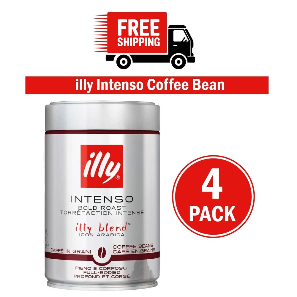 illy Intenso Whole Bean Coffee in Tin 100% Arabica Dark Roast 250g – PACK OF 4