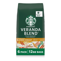 Whole Coffee Beans, Blonde Roast Hot or Iced Coffee, Veranda Blend, Six 12 Oz B