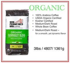 3 lbs, San Francisco Bay Organic Rainforest Blend Whole Bean Coffee, ( 1361 g )