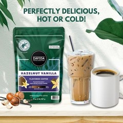 2 Pack – Zavida Coffee Whole Bean Coffee, Hazelnut Vanilla, 32 oz.