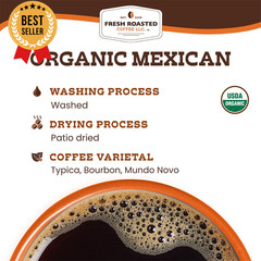 Organic Mexican Whole Bean Coffee Medium Roast 2lb USDA Kosher