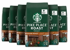 Starbucks PIKE PLACE Medium Roast WHOLE BEAN Coffee 12 oz – 6 PACK BB 07/2026
