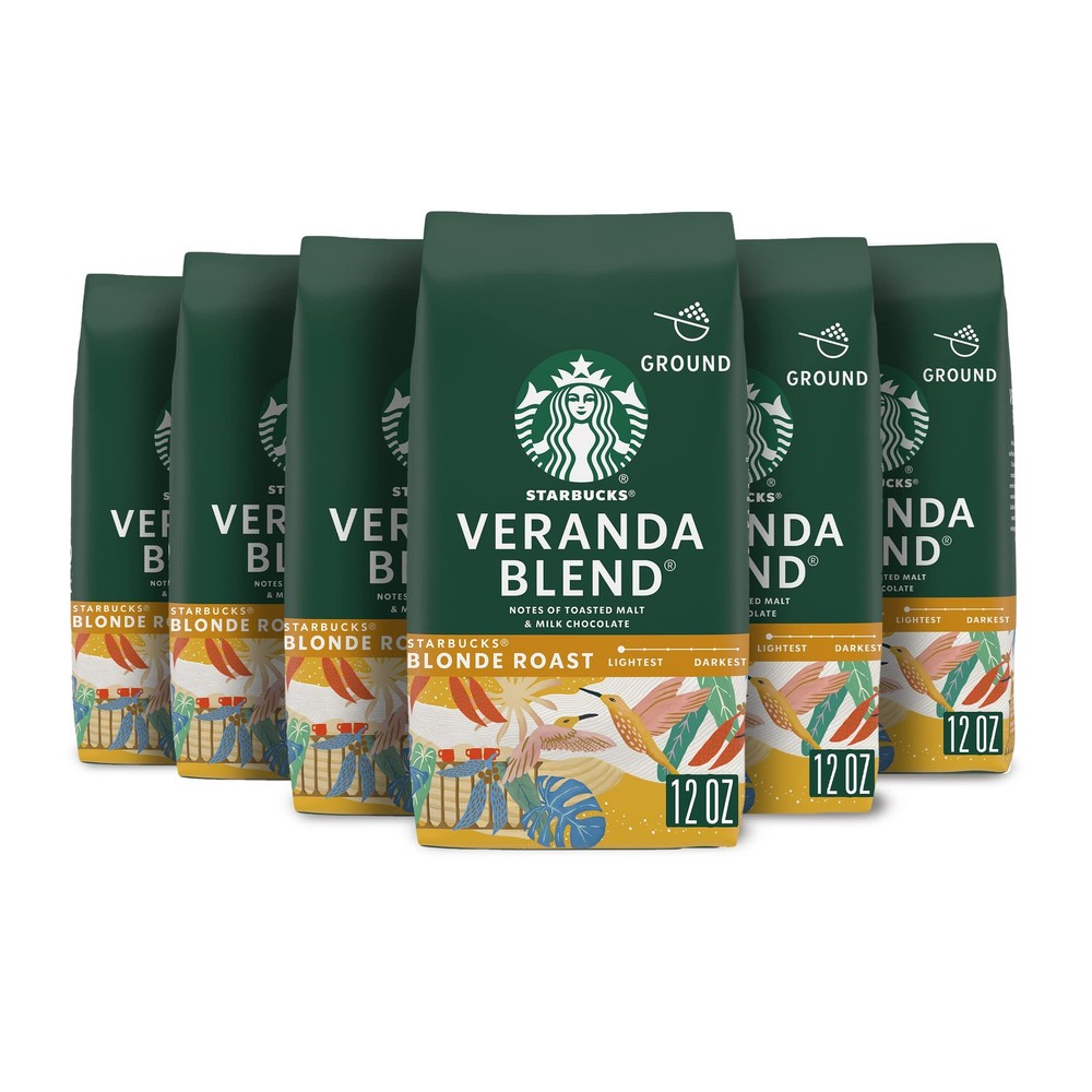 Starbucks Ground Coffee, Blonde Roast Hot 12 Ounce (Pack of 6), Veranda Blend
