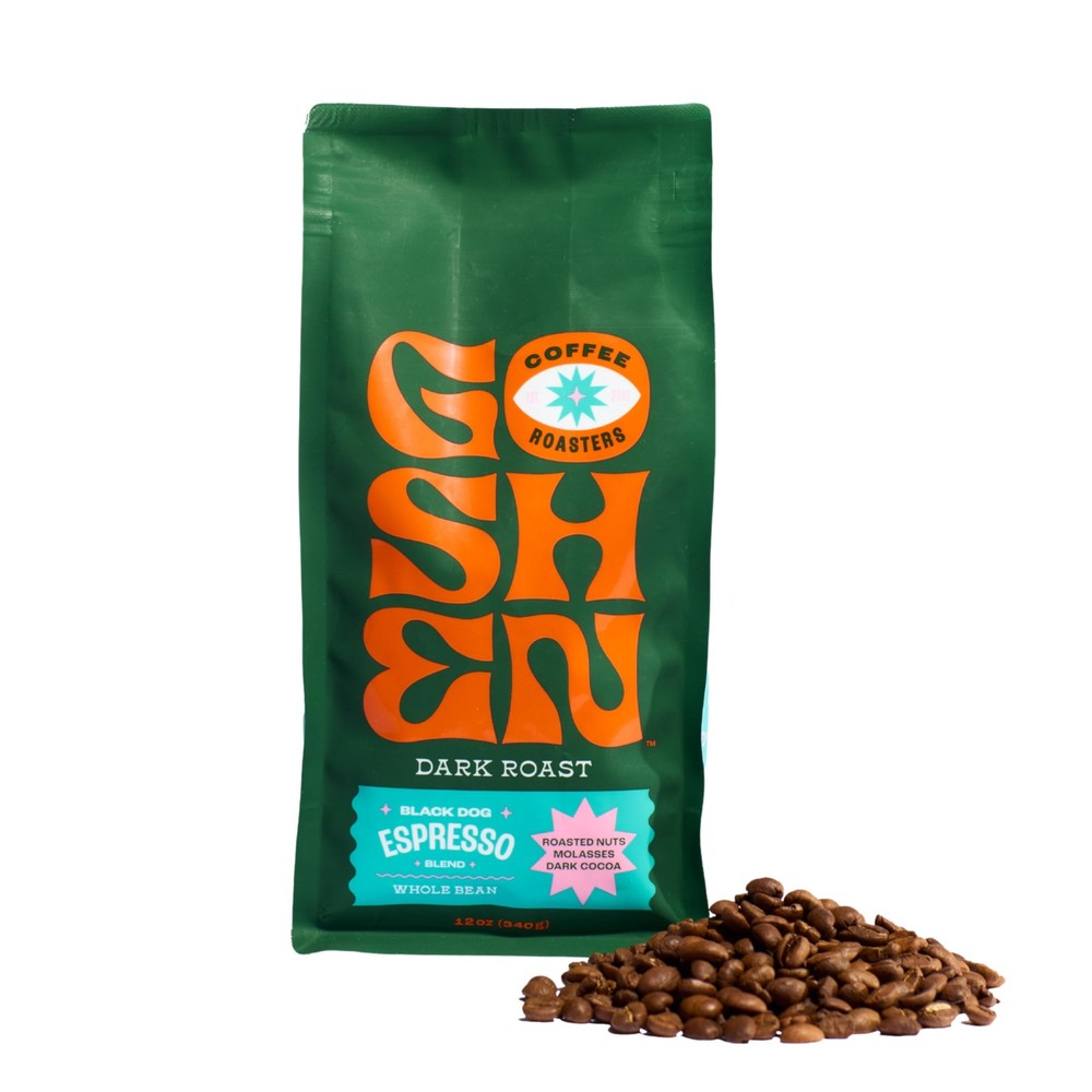 Whole Bean Black Dog Espresso Blend Dark Roast Brewed Coffee Cocoa 12 Oz
