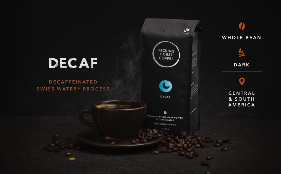 Kicking Horse Coffee, Decaf, Swiss Water Process, Dark Roast, Whole Bean, 10 Oz