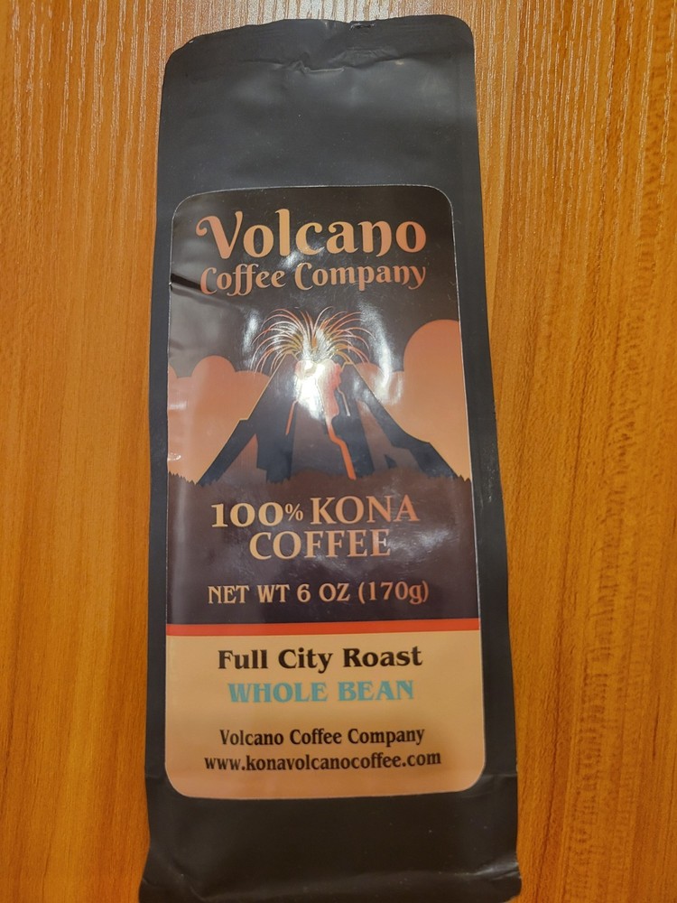 Volcano Coffee Whole 6 Oz Full City Roast – 100% Kona Coffee, Fresh