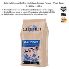 Cafe Frei Coconut Flavored Coffee, Roasted Arabica and Robusta Blend 1000g