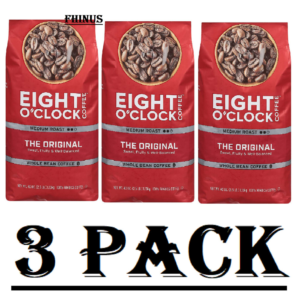3Pck Eight O’Clock The Original 100% Whole Bean Coffee Medium Roast Kosher 40 Oz