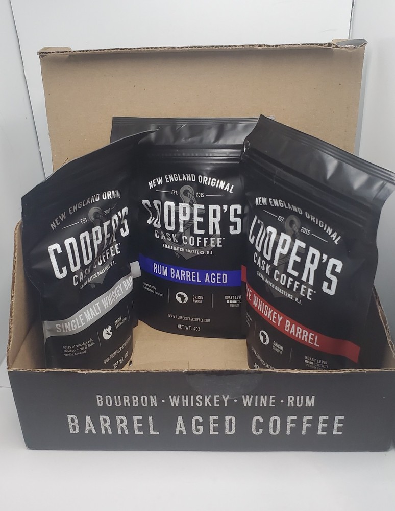 Cooper’s Cask Coffee Whole Bean Whiskey & Rum Barrel Variety 4 oz Bags (3 Pack)