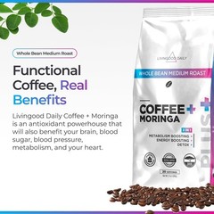 Organic Whole Bean Coffee with Moringa – Medium Roast, Vegan, Gluten-Free, 12 oz