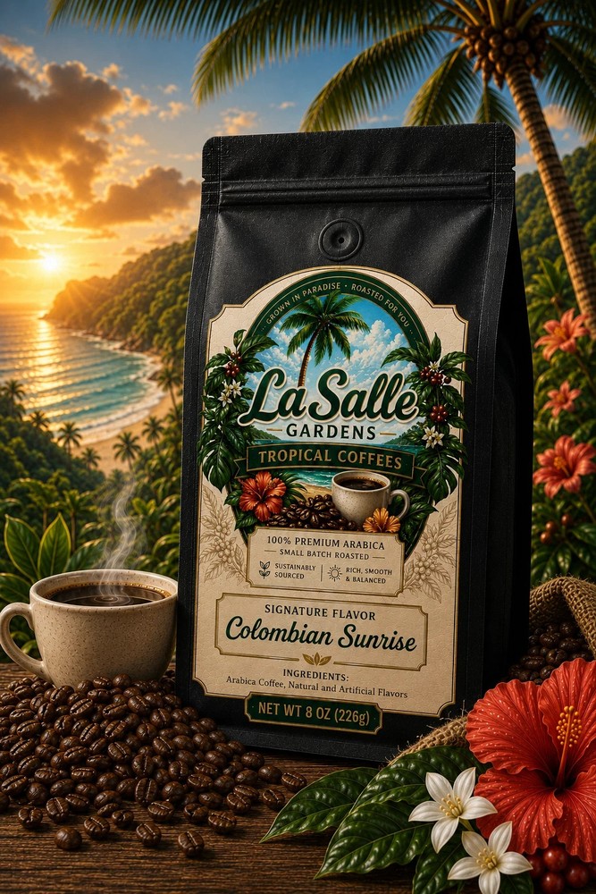 Colombian Sunrise Arabica Whole Bean Coffee 8 oz. Natural, Artificial Flavor USA