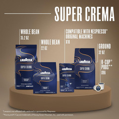Super Crema Whole Bean Coffee, Medium Espresso Roast, Arabica and Robusta Blend,