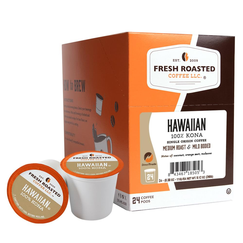 100% Hawaiian Kona Coffee K Cup Pods 24 Count Medium Roast Kosher Arabica