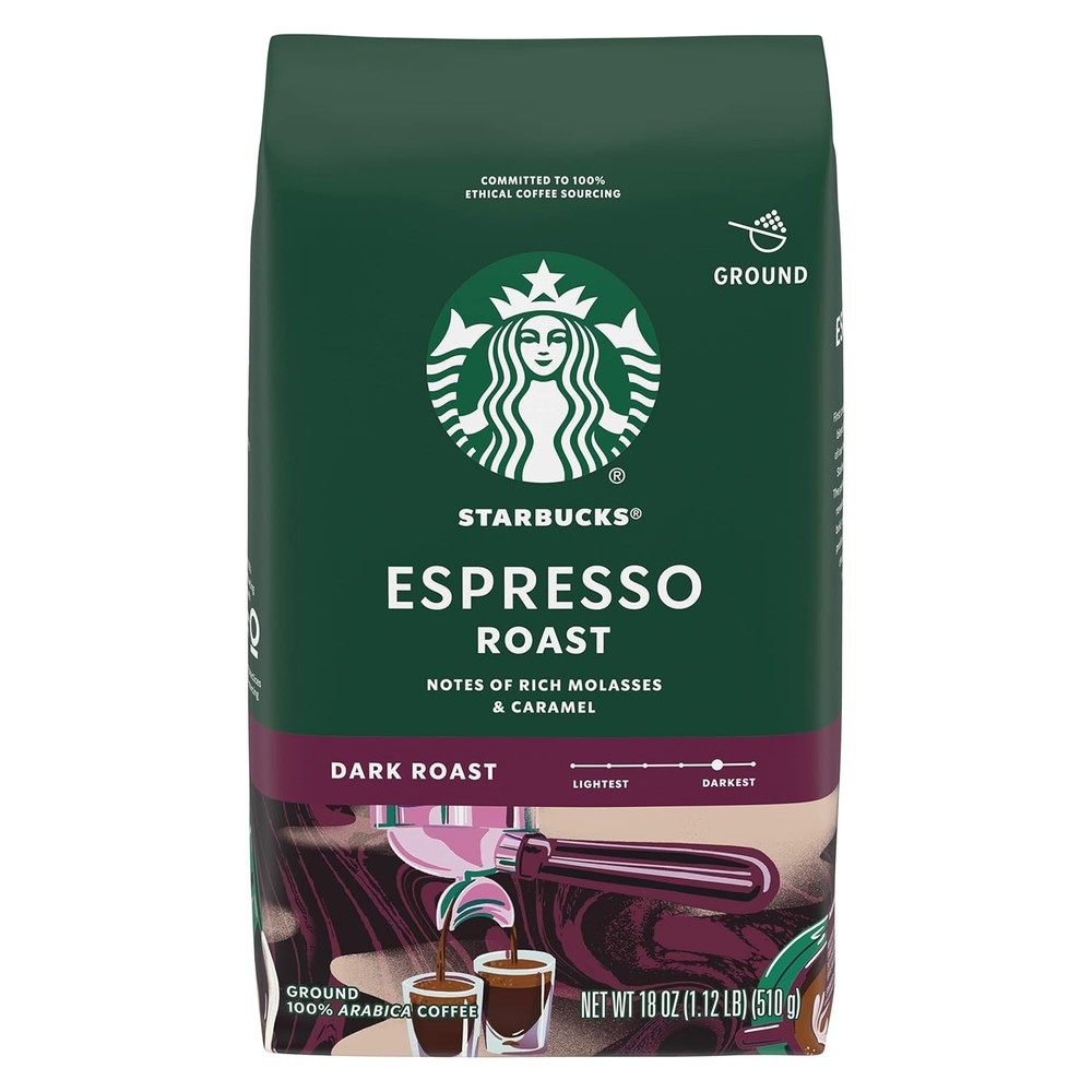 Starbucks Espresso Roast, Whole Coffee Beans, Dark Roast Hot or Iced Coffee 18oz